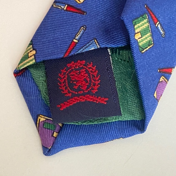 VTG Tommy Hilfiger Silk Necktie Blue  Writer Book 90 Preppy Academia Y2K Retro - Picture 6 of 7